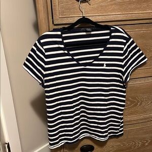 Ralph Lauren White and Blue Fitted Short Sleeve T-Shirt